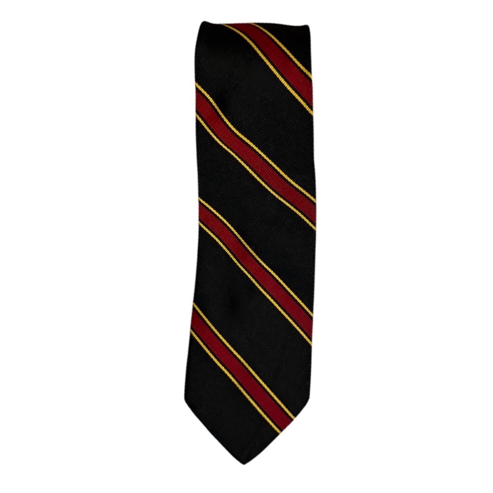 Vtg Rivetz Boston Silk Tie Black Red Gold Striped England School Boy academia